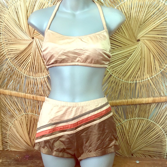 Vintage Other - VTG 60s Adorable Stripe Boy Shorts Halter Swimsuit